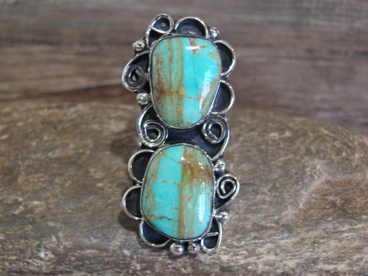 Native American Nickel Silver & Turquoise Ring by Cleveland - Size 10