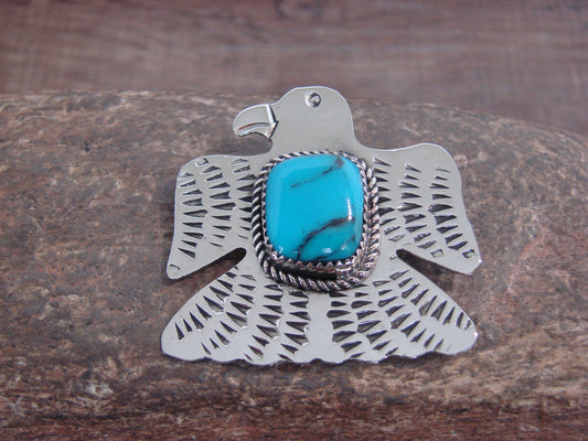 Native American Nickel Silver & Turquoise Eagle Pin - Cleveland