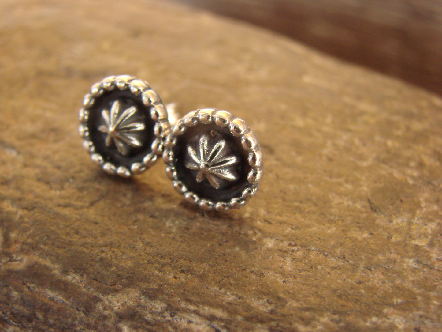 Native American Sterling Silver 3/8" Star Drop Post Earrings by Joe