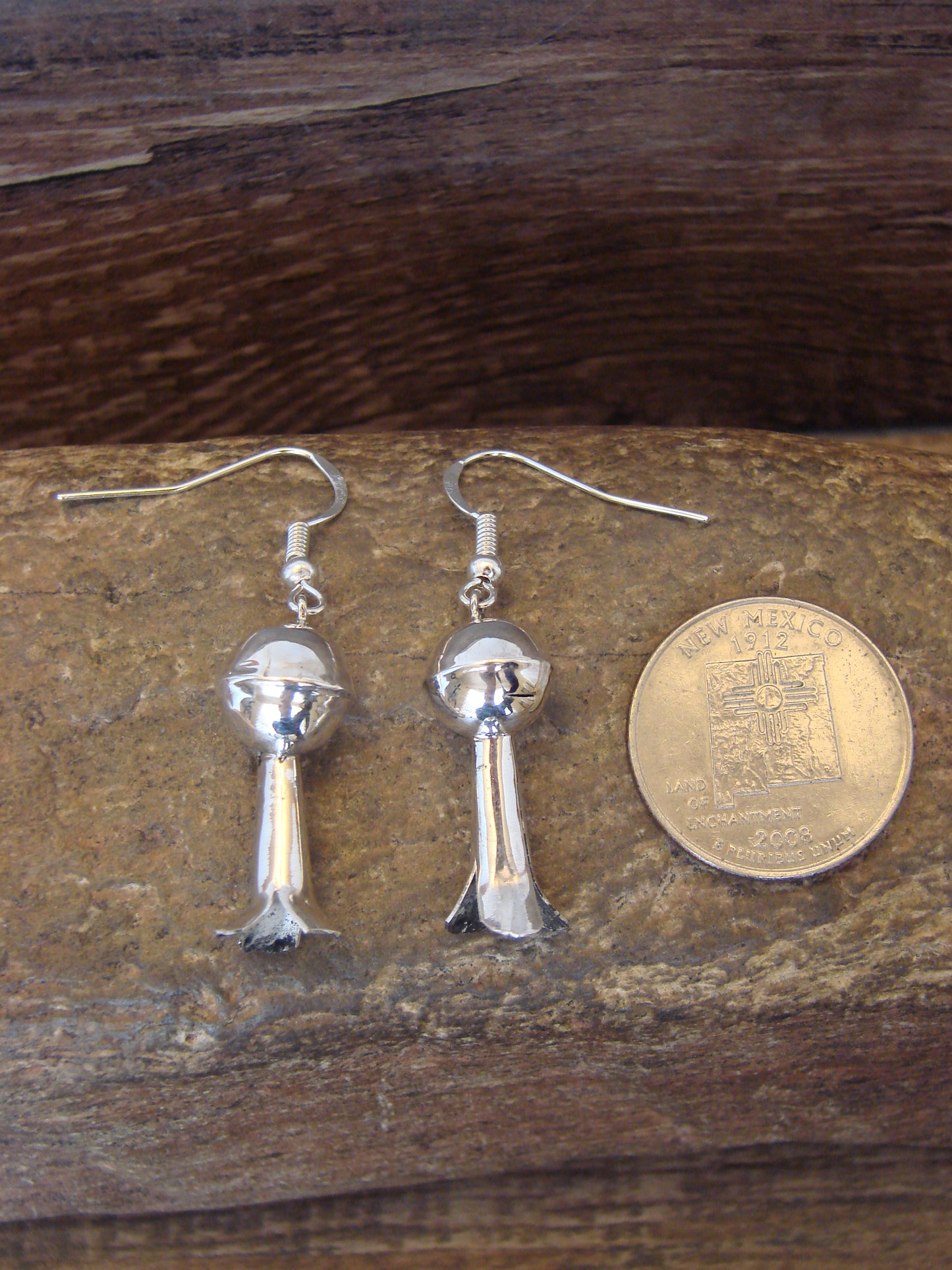 Native American Sterling Silver Squash Blossom Dangle Earrings - Tsosie
