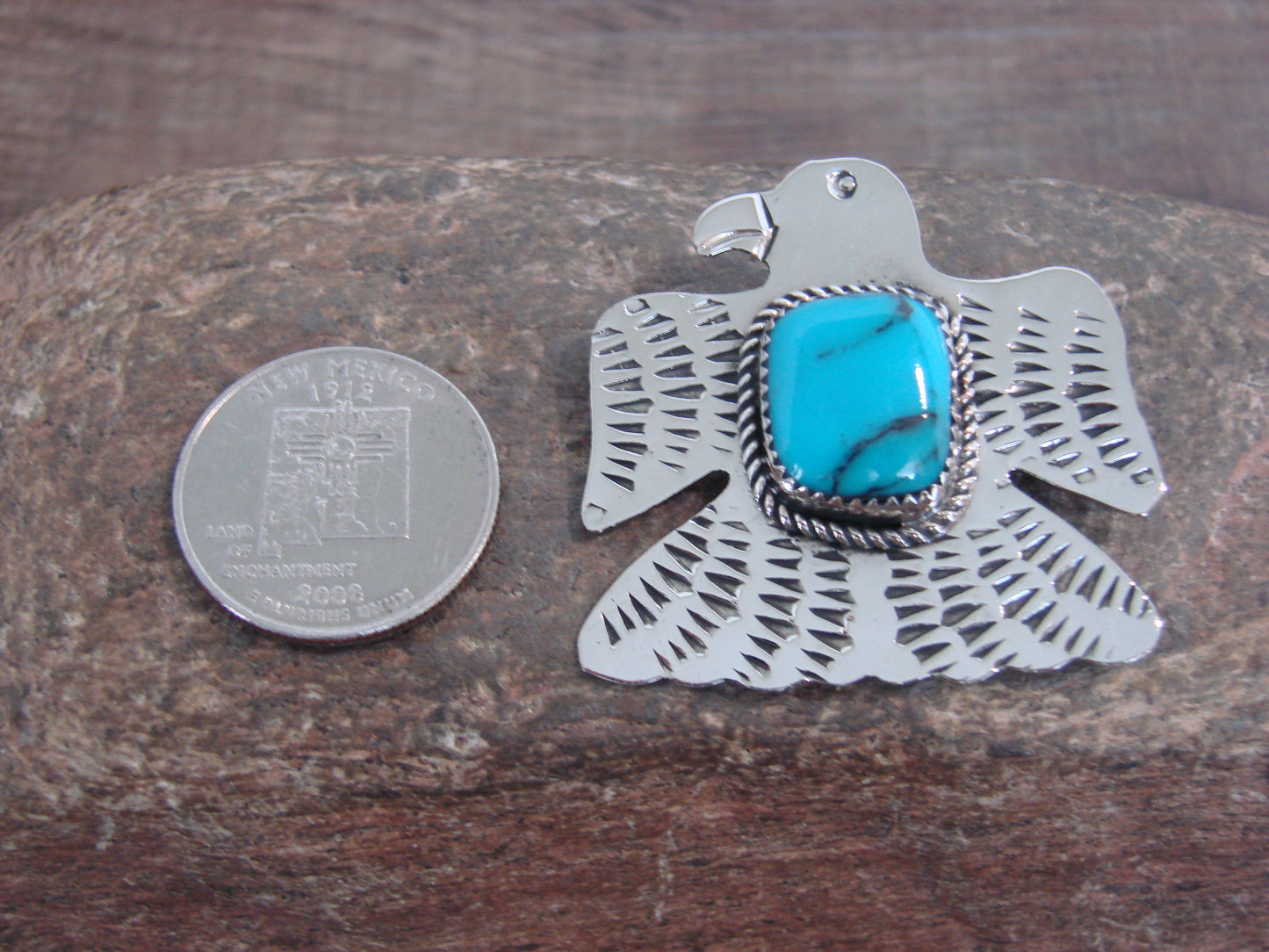 Native American Nickel Silver & Turquoise Eagle Pin - Cleveland