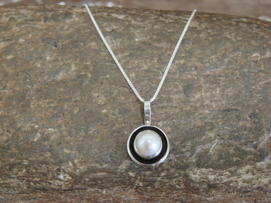 Native American 18" Sterling Silver Pearl Necklace by Perry