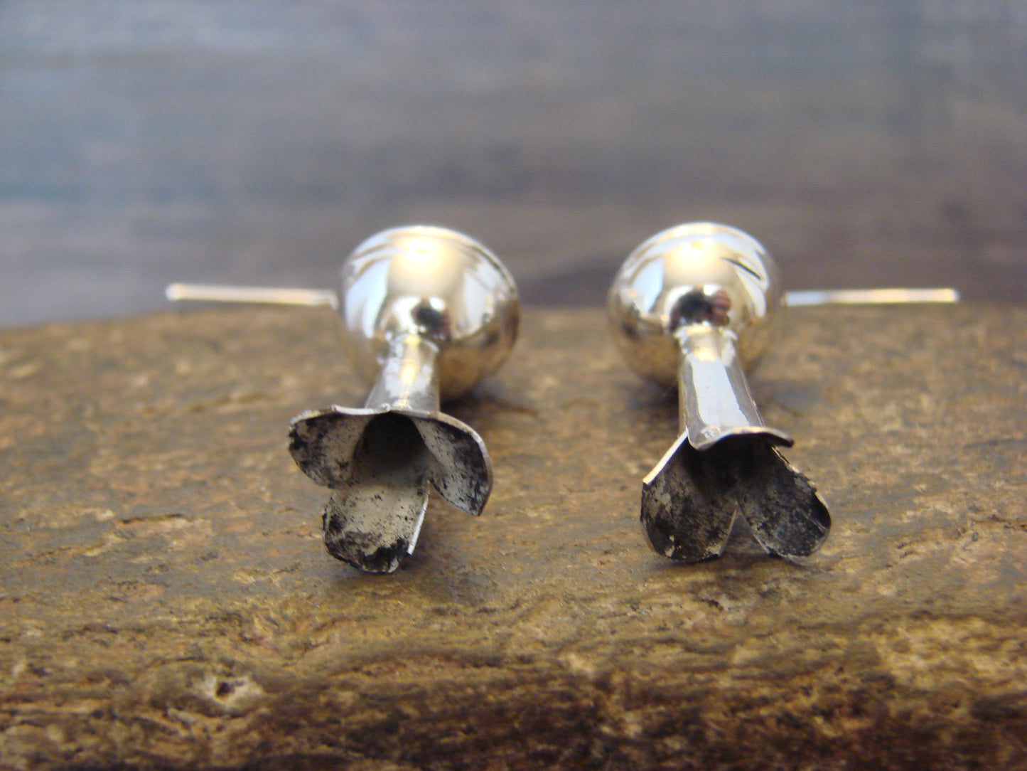 Native American Sterling Silver Squash Blossom Dangle Earrings - Tsosie