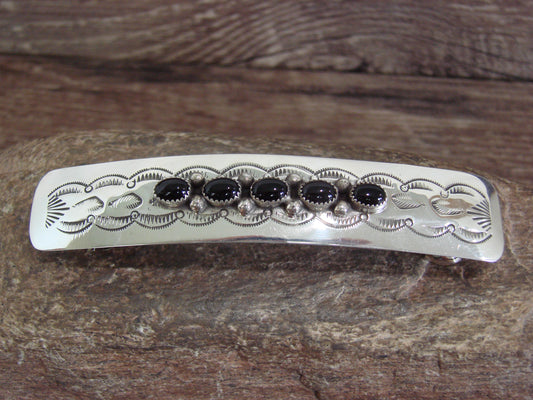 Native American Sterling Silver & Onyx Hair Barrette by Begay
