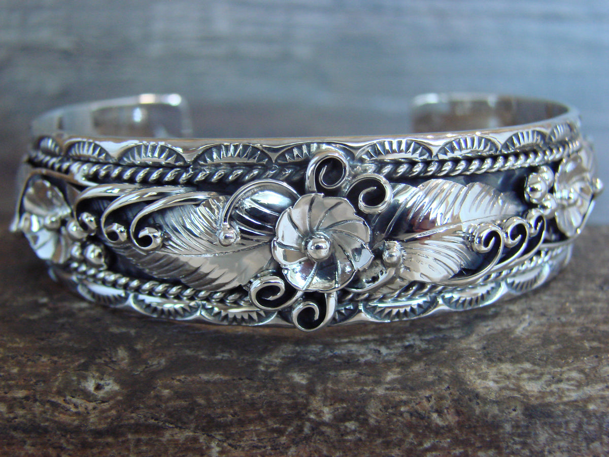 Native American Sterling Silver Floral Bracelet by Joe