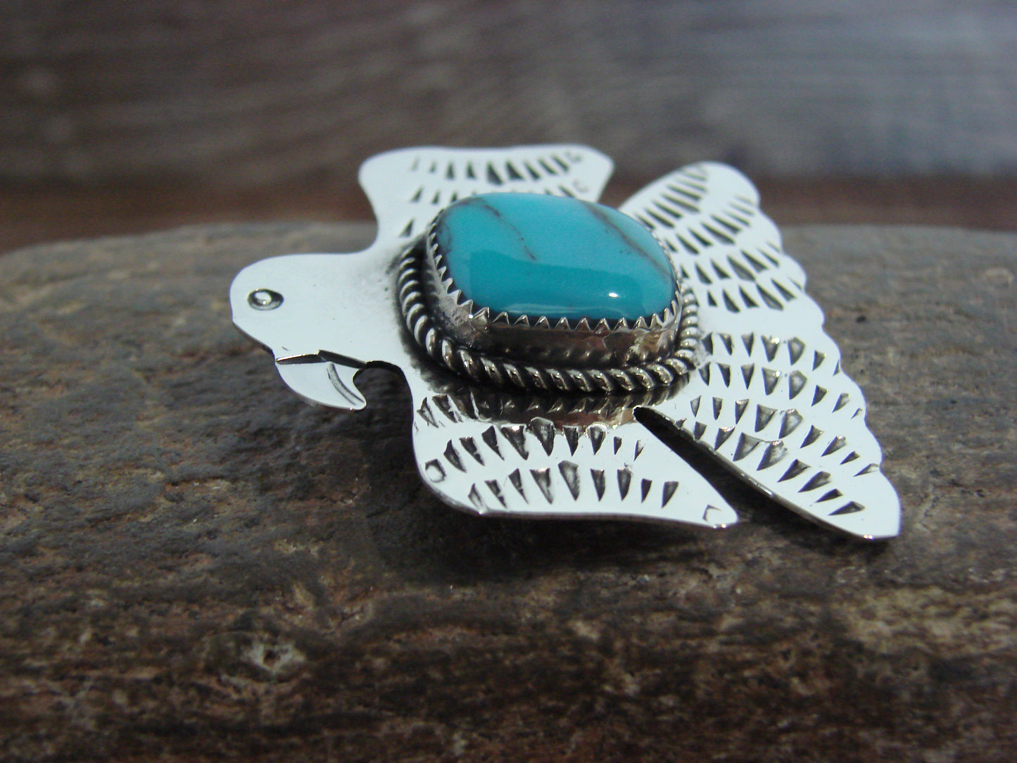 Native American Nickel Silver & Turquoise Eagle Pin - Cleveland