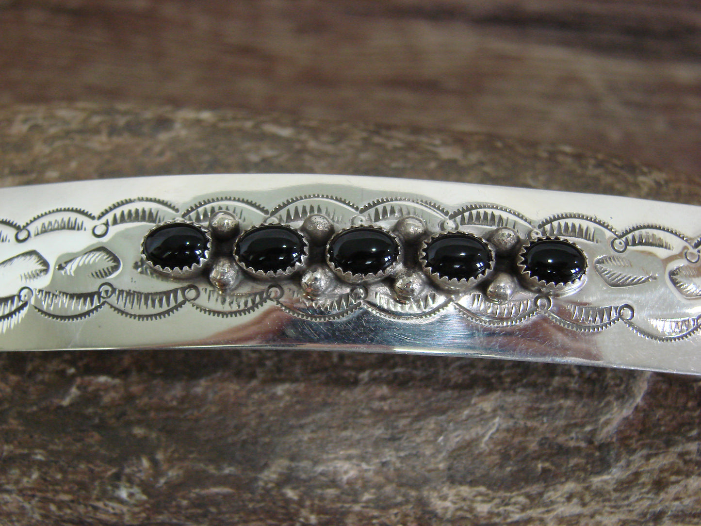 Native American Sterling Silver & Onyx Hair Barrette by Begay