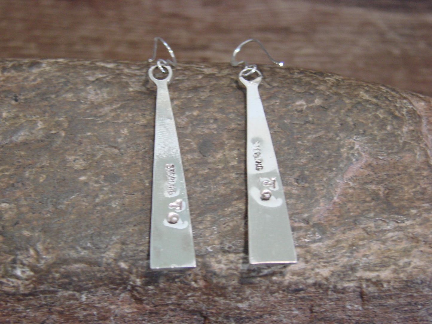 Native American Zuni Indian Sterling Silver Multi Stone Inlay Dangle Earrings - Qualo
