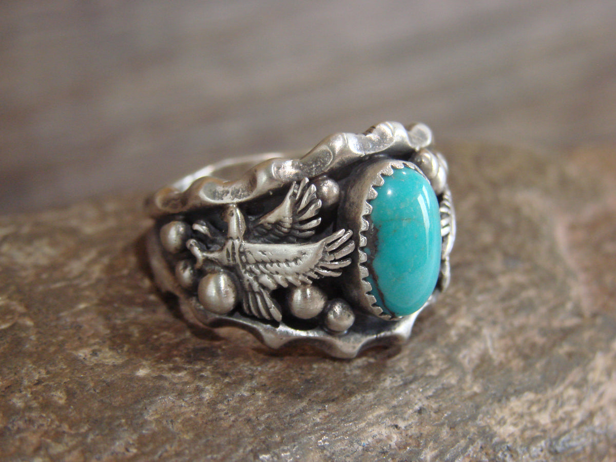 Native American Sterling Silver Turquoise Eagle Ring Size 11.5 - Francisco