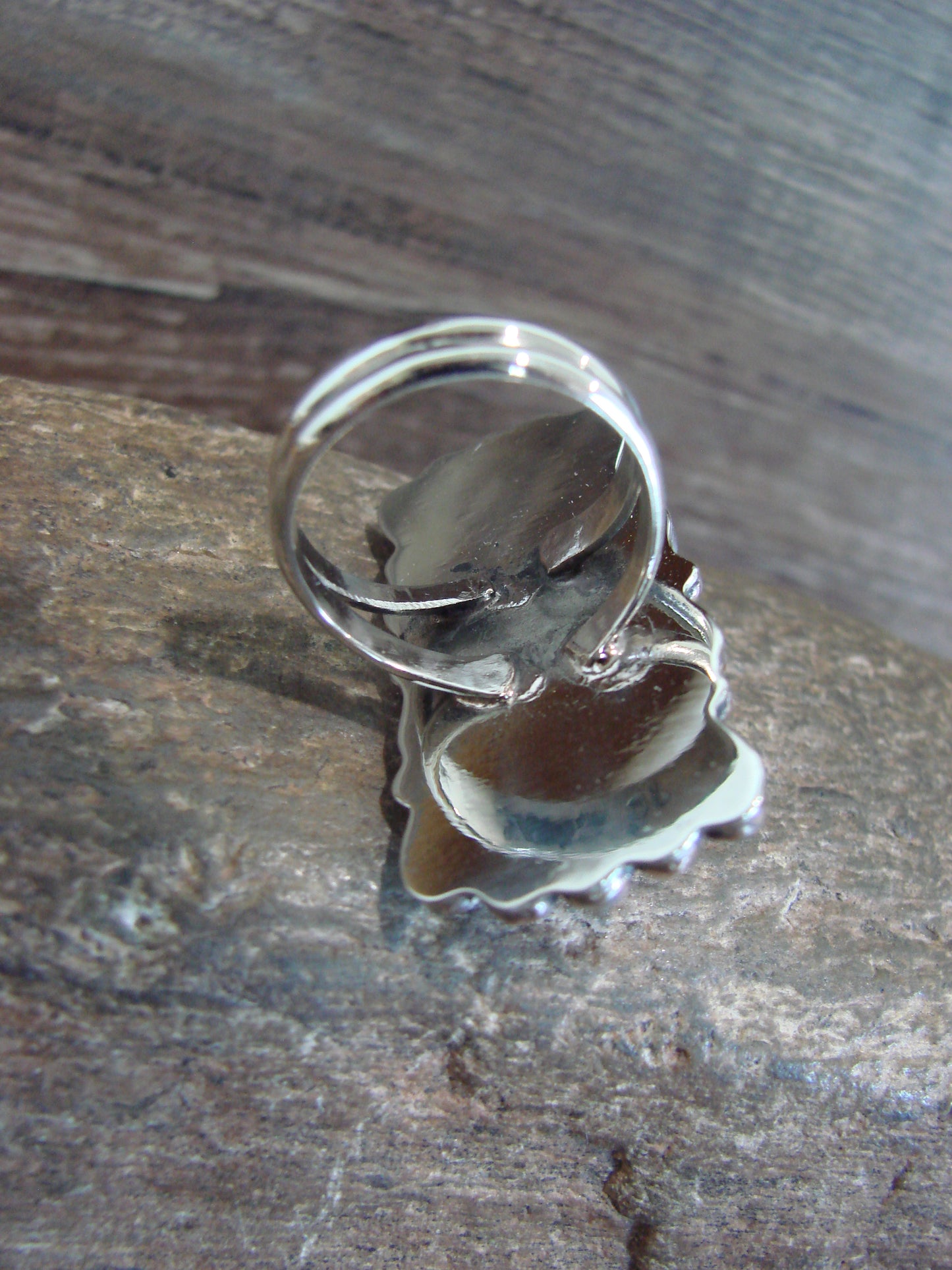 Native American Nickel Silver & Coral Ring Size 9.5 - Cleveland