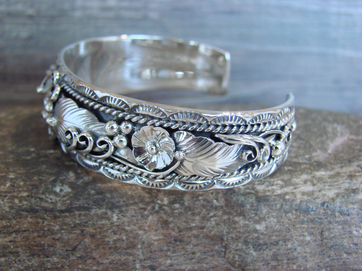 Native American Sterling Silver Floral Bracelet by Joe