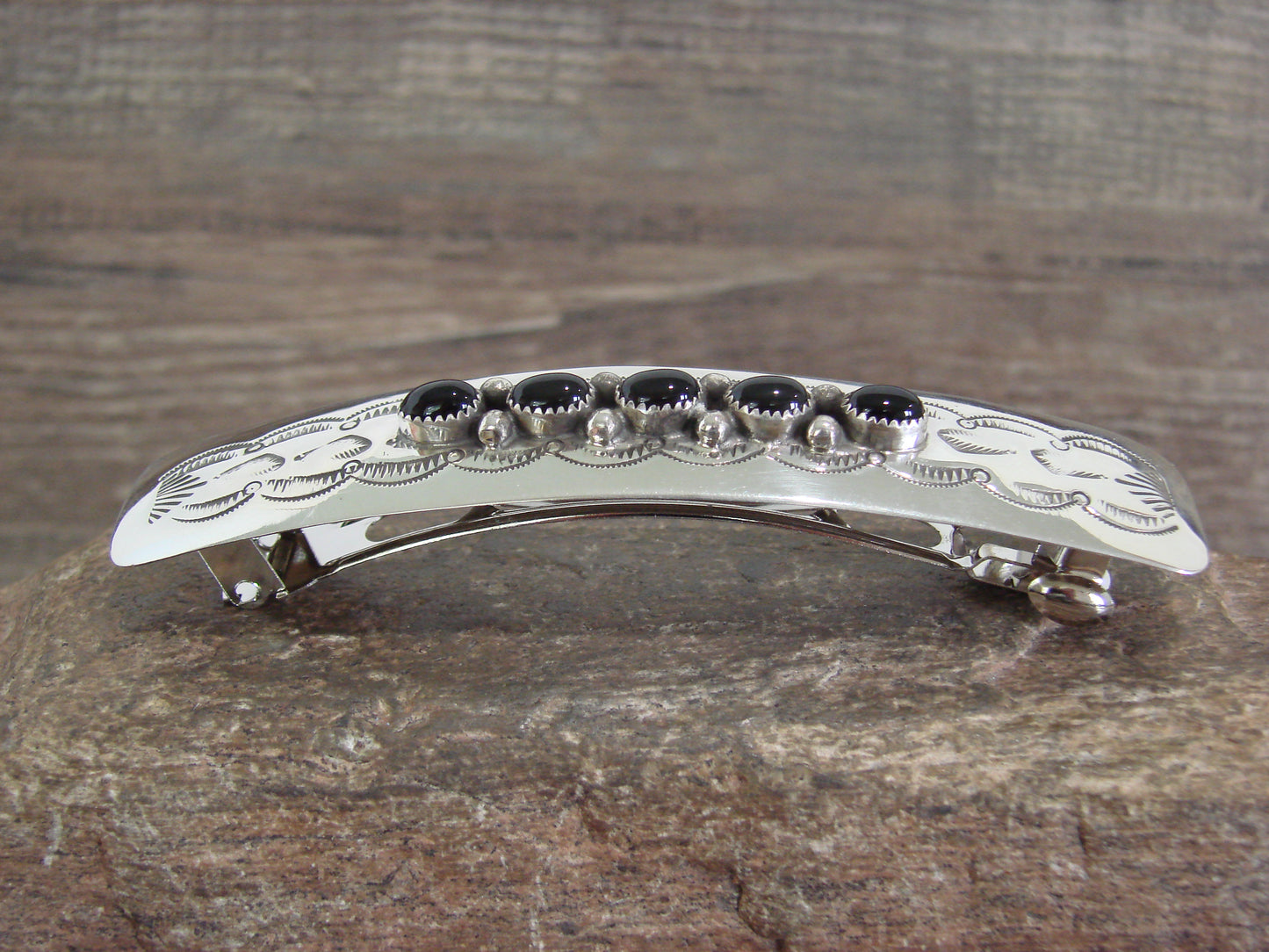 Native American Sterling Silver & Onyx Hair Barrette by Begay