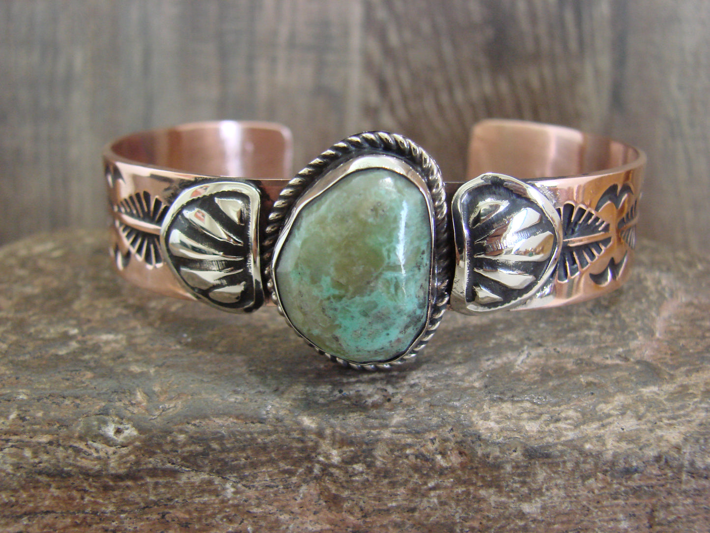 Native American Copper & Turquoise Bracelet by Cleveland