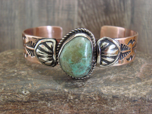 Native American Copper & Turquoise Bracelet by Cleveland
