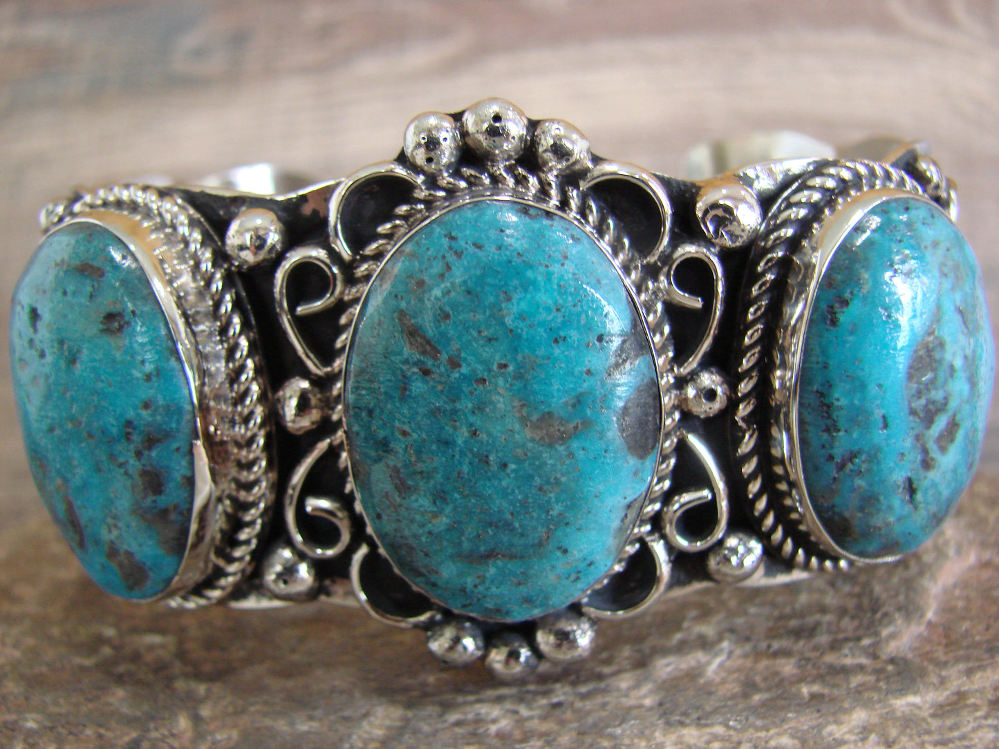 Native American Indian Nickel Silver & Turquoise Bracelet by Cleveland