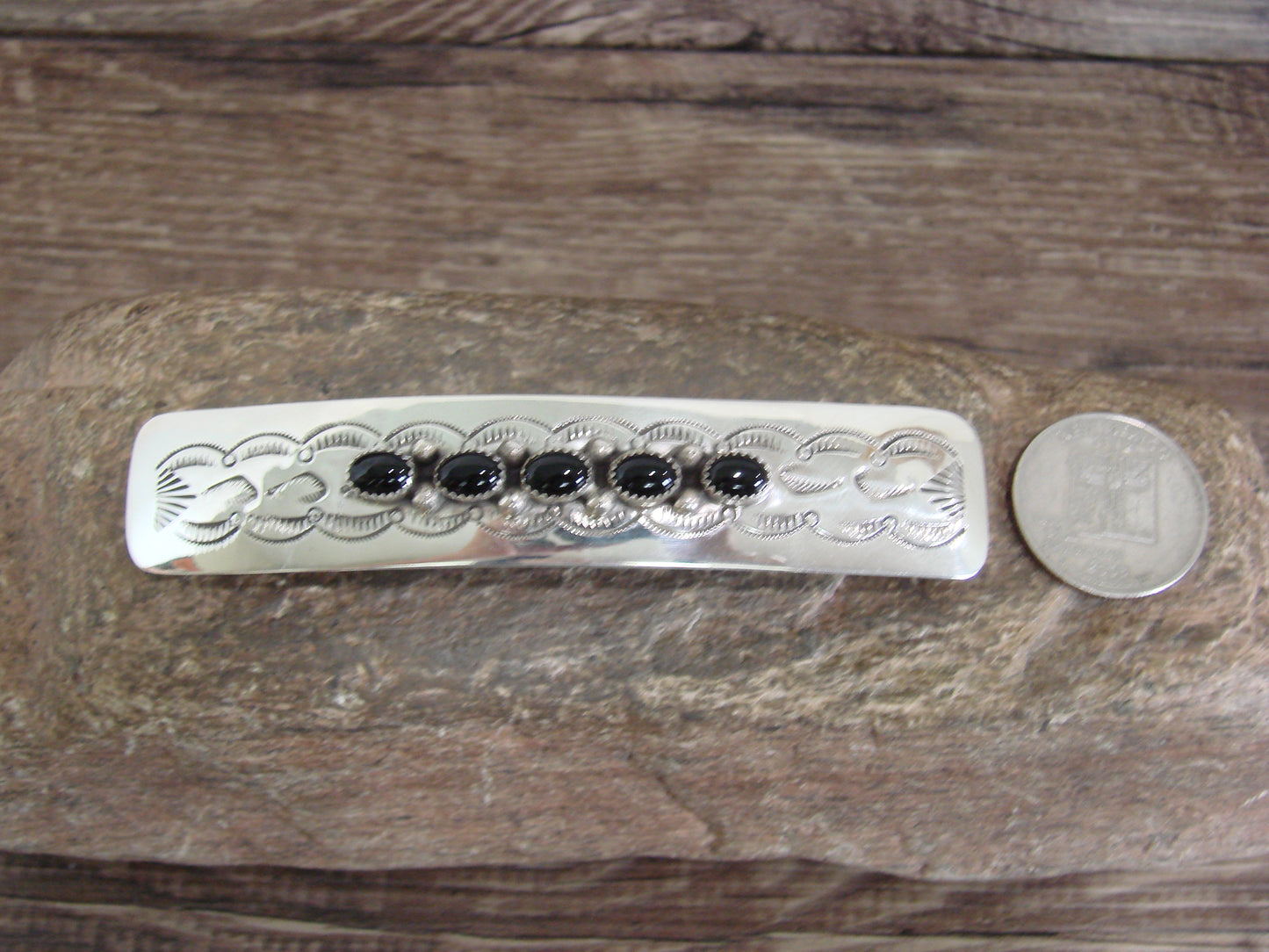 Native American Sterling Silver & Onyx Hair Barrette by Begay
