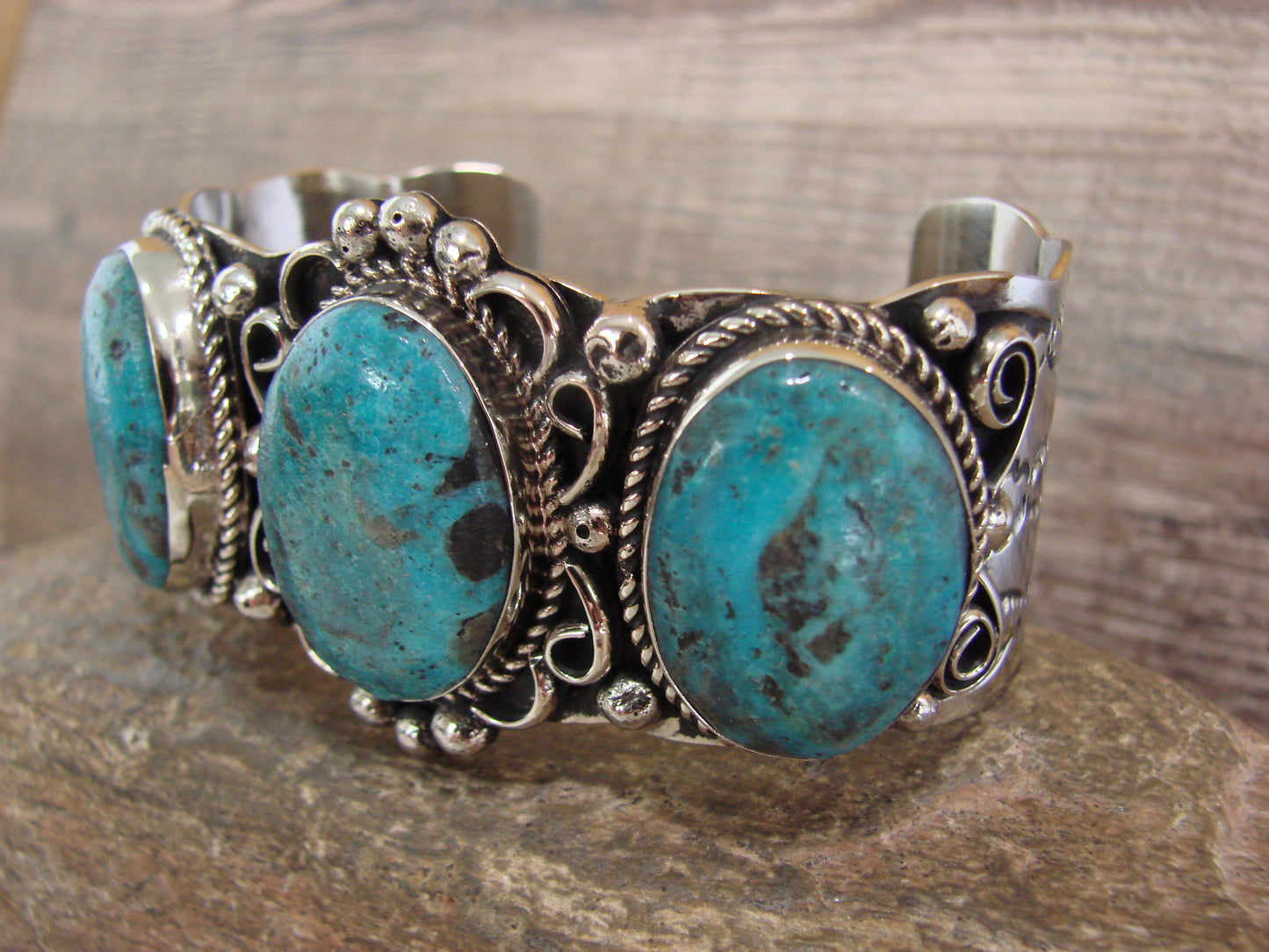 Native American Indian Nickel Silver & Turquoise Bracelet by Cleveland