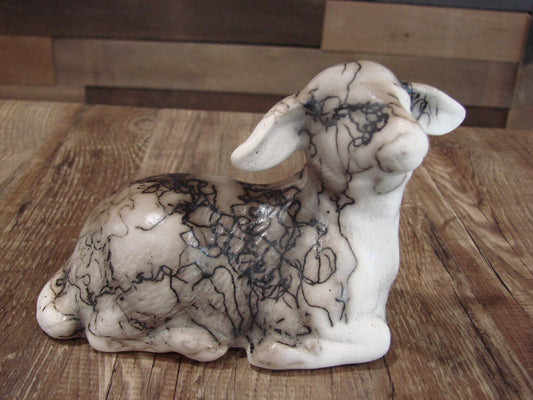 Native American Pottery Horse Hair Lamb Sculpture by Vail