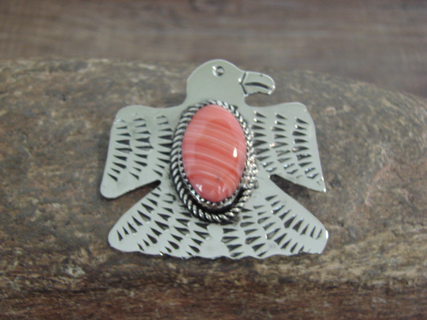 Native American Nickel Silver & Spiny Oyster Eagle Pin - Cleveland