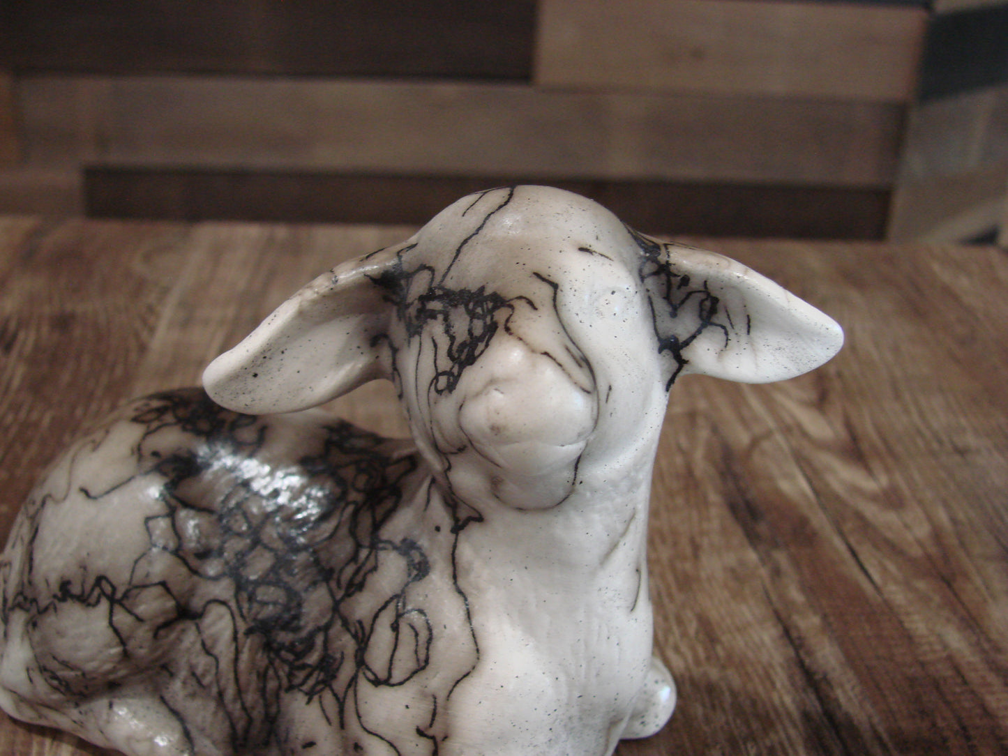 Native American Pottery Horse Hair Lamb Sculpture by Vail