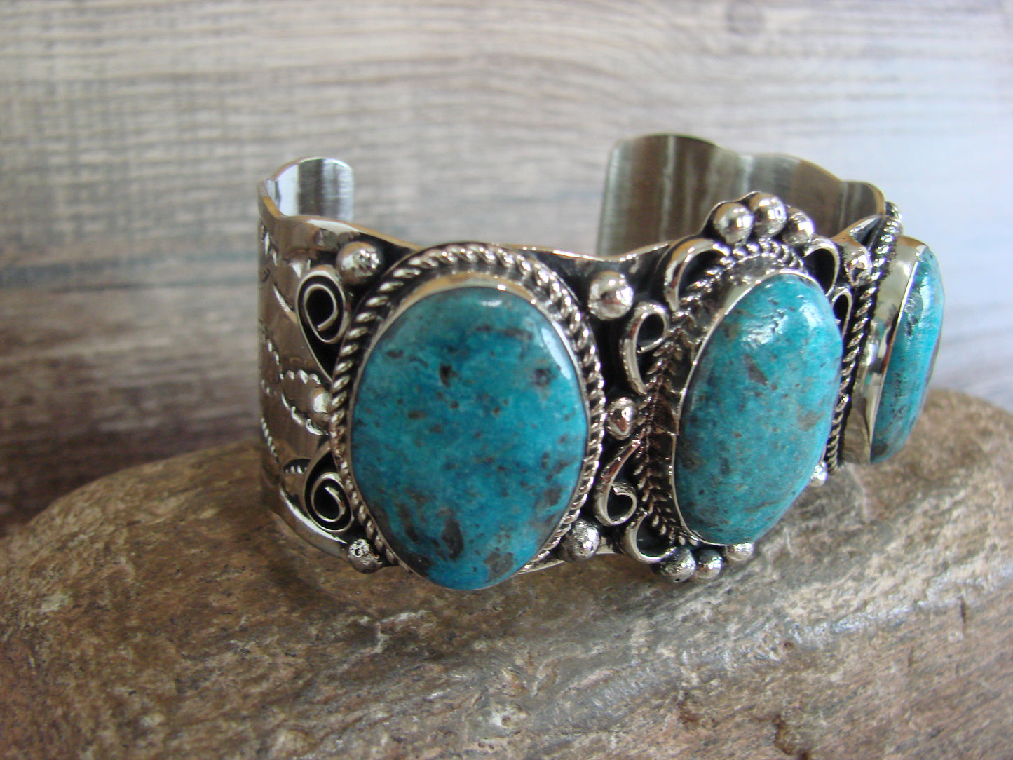 Native American Indian Nickel Silver & Turquoise Bracelet by Cleveland