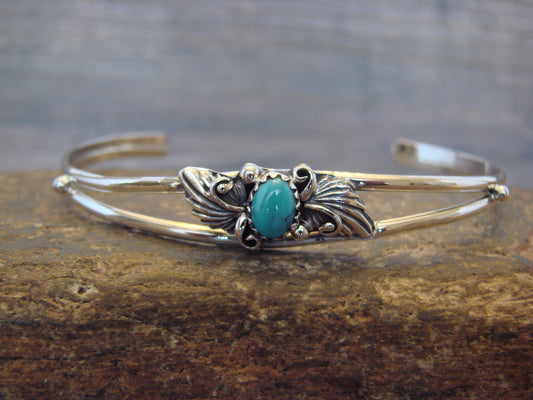 Native American Sterling Silver Turquoise Feather Bracelet by Largo