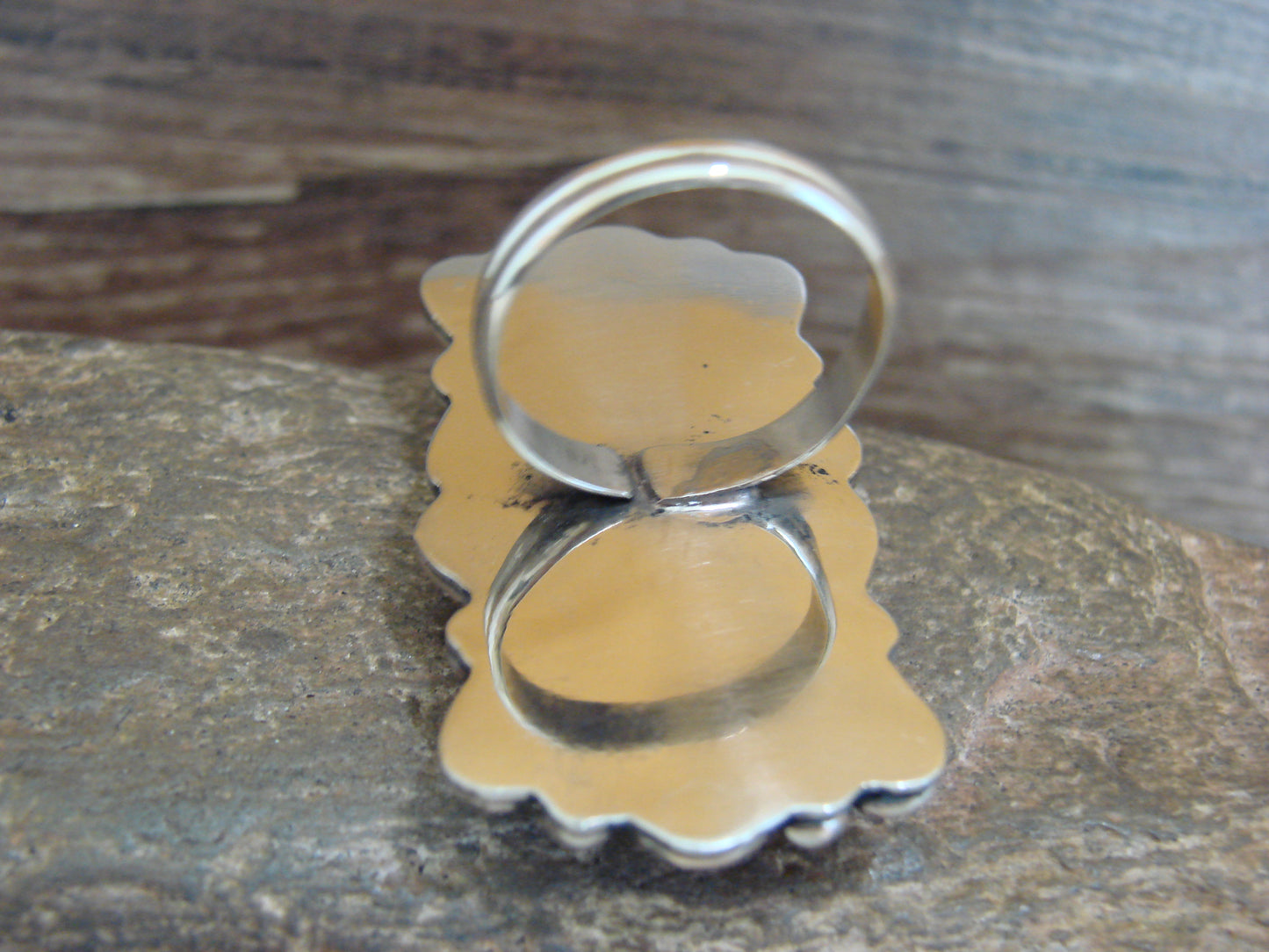 Native American Nickel Silver & Turquoise Adjustable Ring by Cleveland - Size 8 - 10