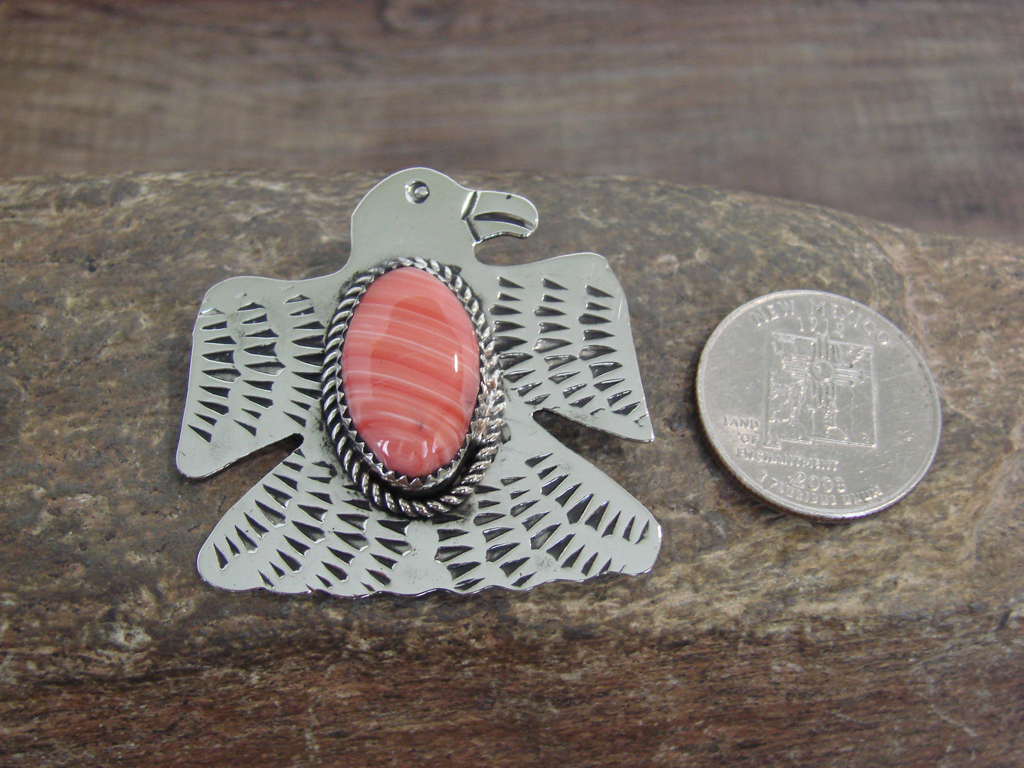 Native American Nickel Silver & Spiny Oyster Eagle Pin - Cleveland