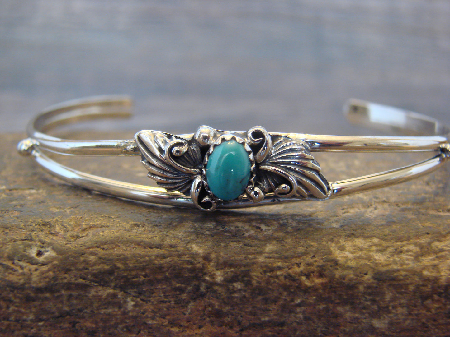 Native American Sterling Silver Turquoise Feather Bracelet by Largo