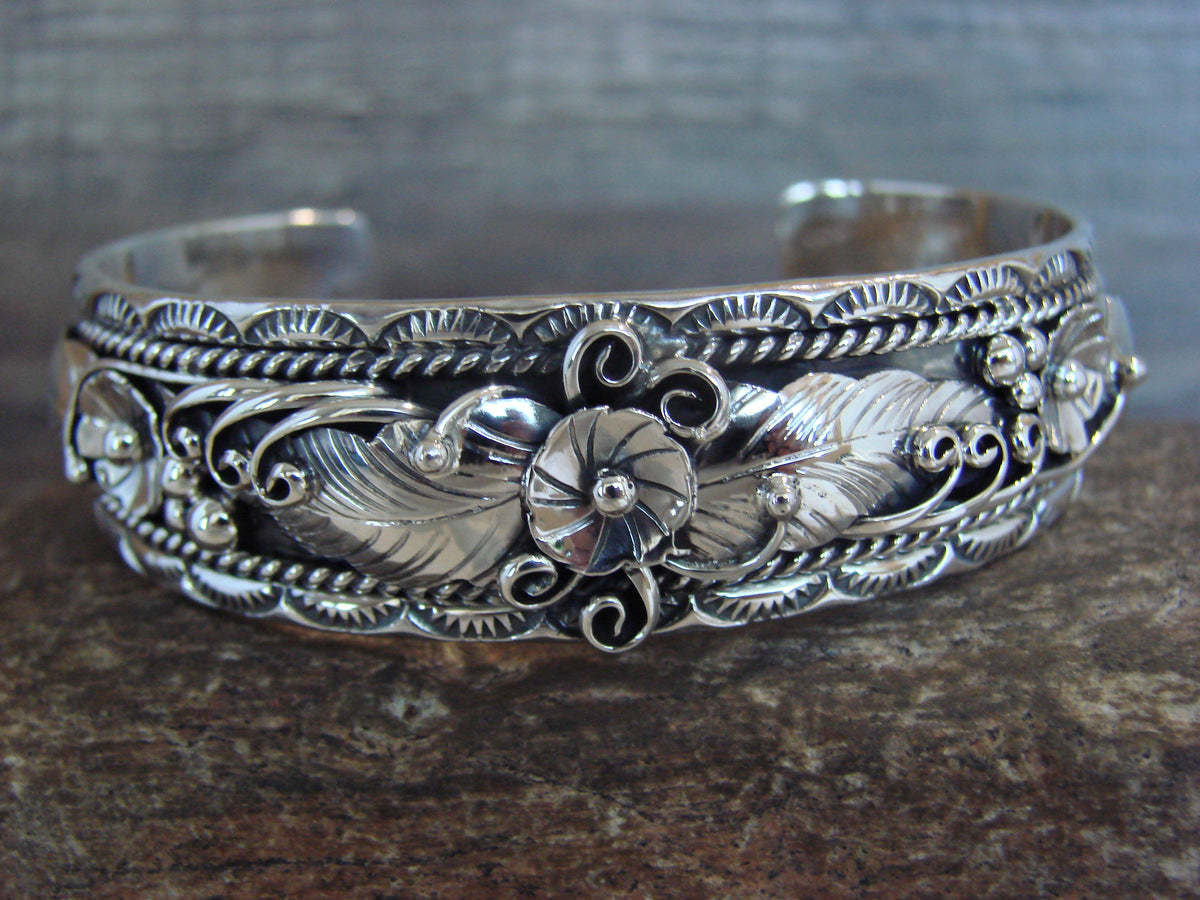 Native American Sterling Silver Floral Bracelet by Joe