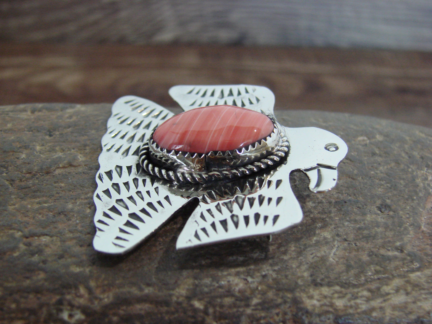 Native American Nickel Silver & Spiny Oyster Eagle Pin - Cleveland