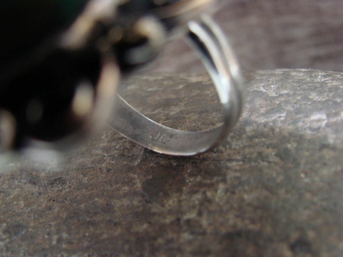 Native American Nickel Silver & Turquoise Adjustable Ring by Cleveland - Size 8 - 10