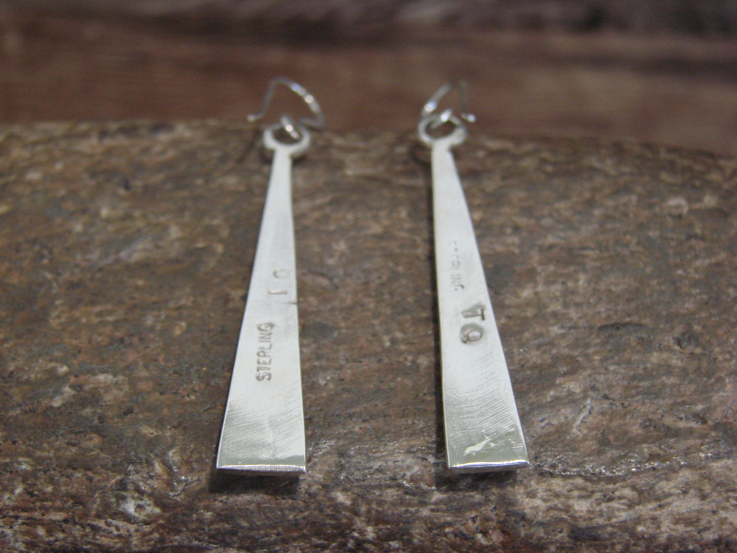 Native American Zuni Indian Sterling Silver Multi Stone Inlay Dangle Earrings - Qualo