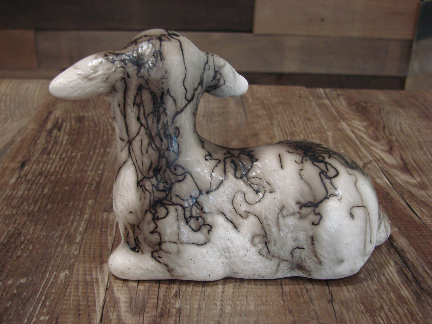 Native American Pottery Horse Hair Lamb Sculpture by Vail