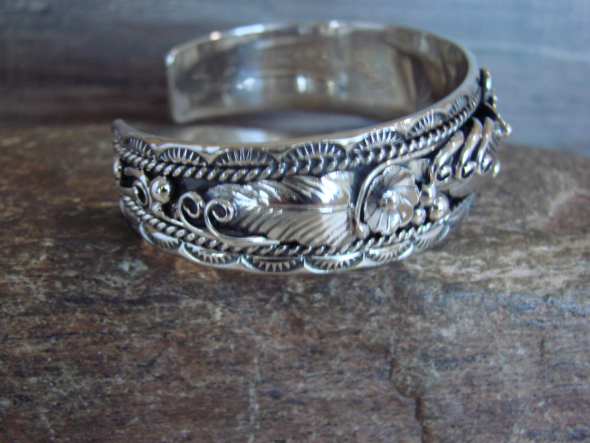 Native American Sterling Silver Floral Bracelet by Joe