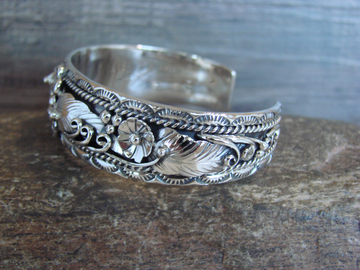 Native American Sterling Silver Floral Bracelet by Joe