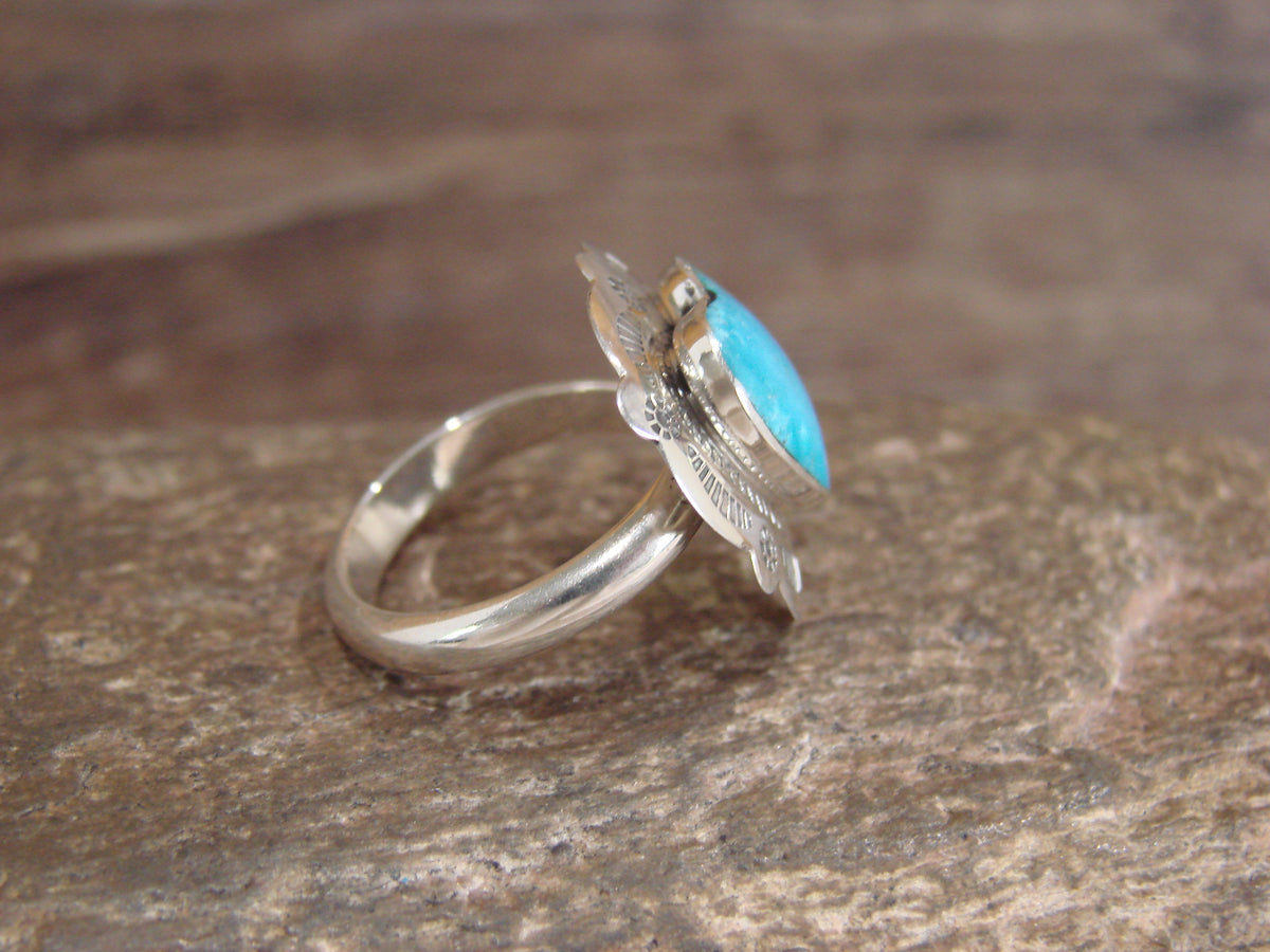 Native American Sterling Silver & Turquoise Heart Ring Size 7 - 8 - Coho