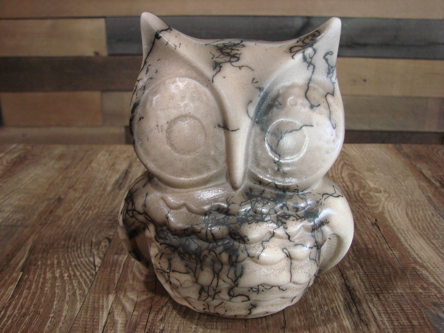 Native American Pottery Horse Hair Owl Sculpture by Vail