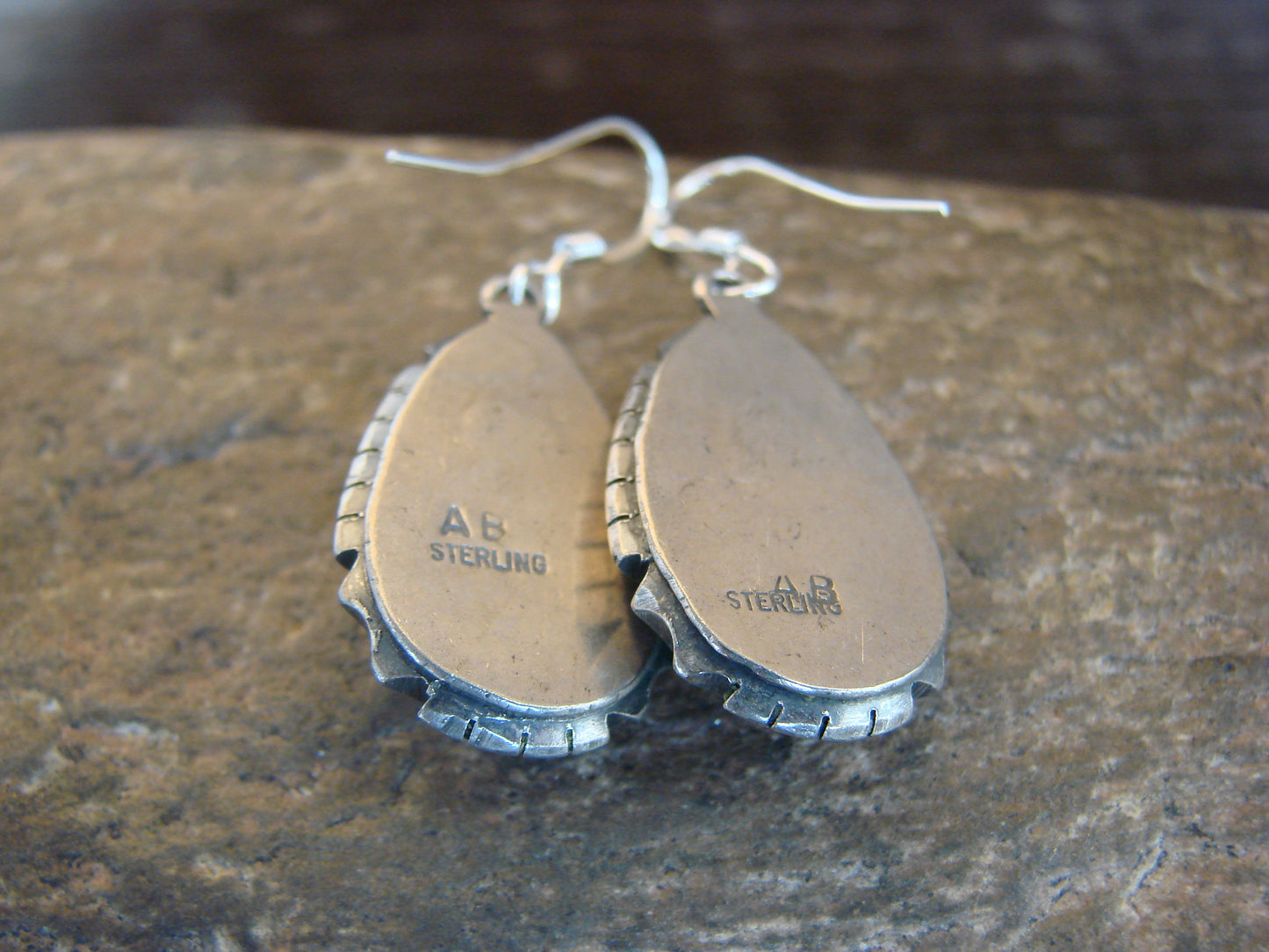 Native American Sterling Silver Shadowbox Turquoise Dangle Earrings - Begay