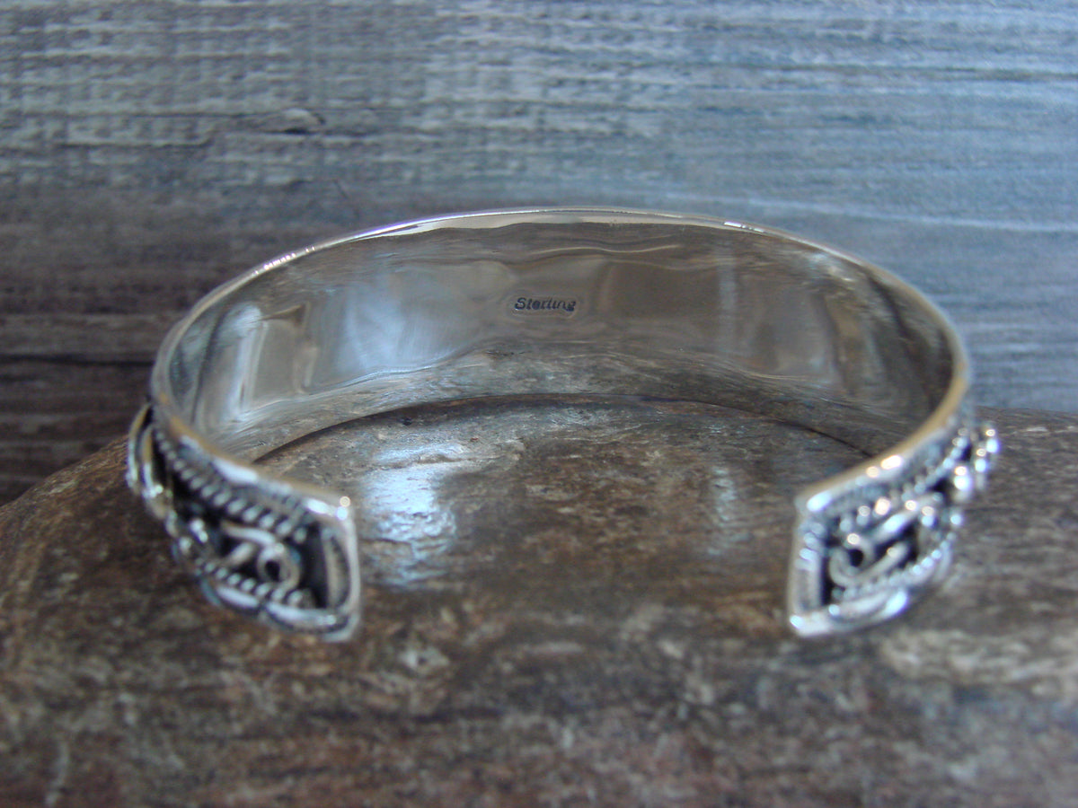 Native American Sterling Silver Floral Bracelet by Joe