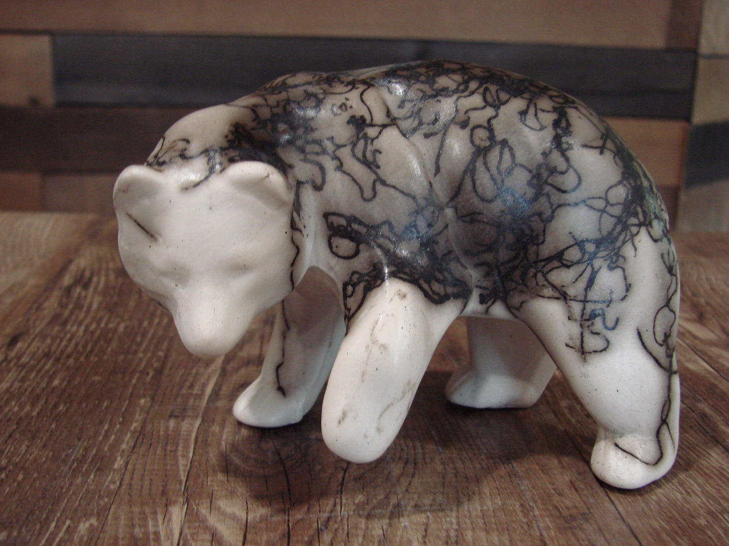 Small Native American Pottery Horse Hair Bear Sculpture by Vail