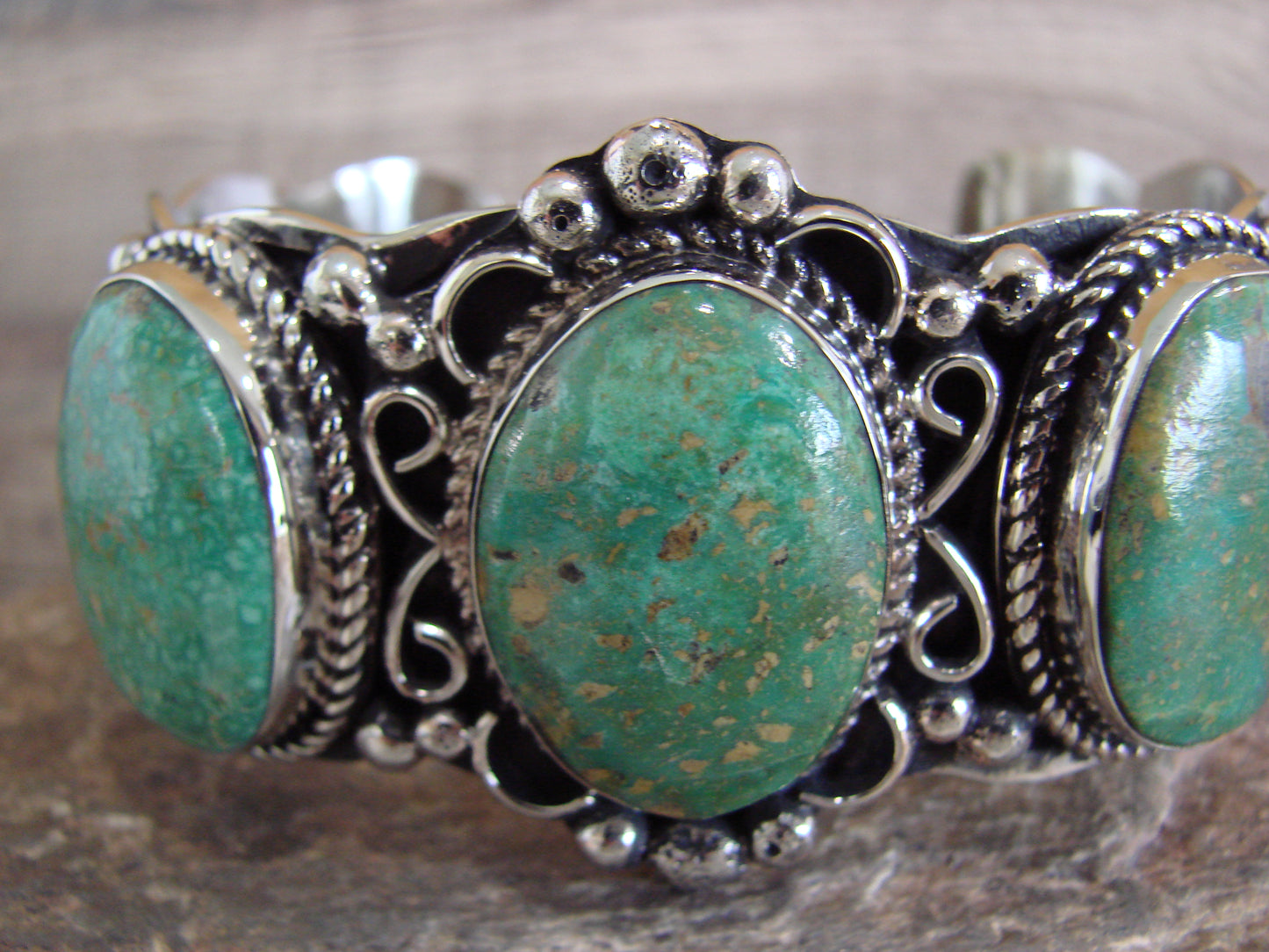 Native American Indian Nickel Silver & Turquoise Bracelet by Cleveland