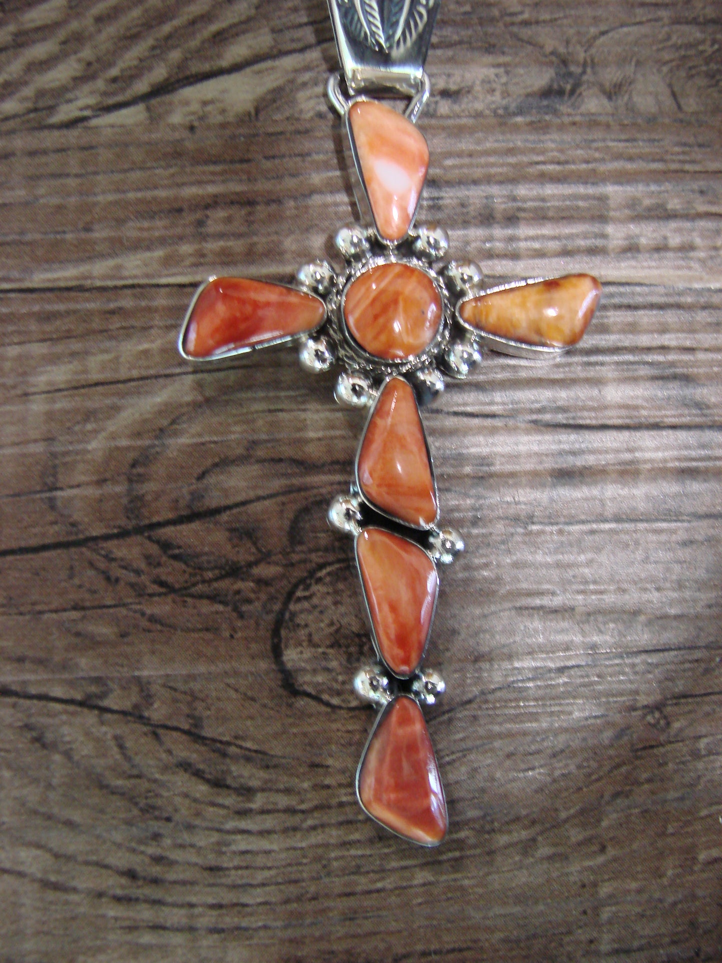Native American Sterling Silver & Spiny Oyster Cross Pendant by Sheena Jack