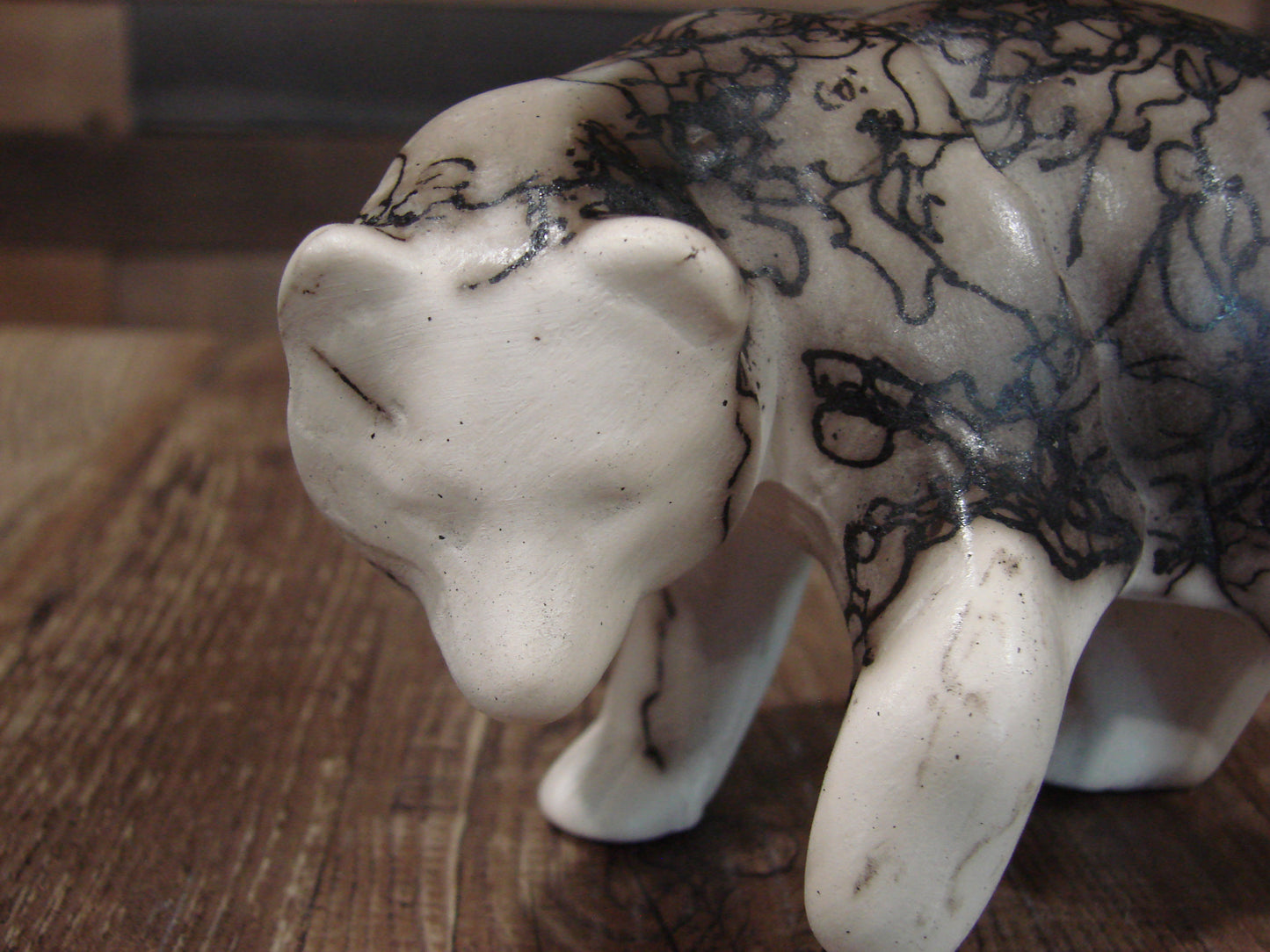 Small Native American Pottery Horse Hair Bear Sculpture by Vail