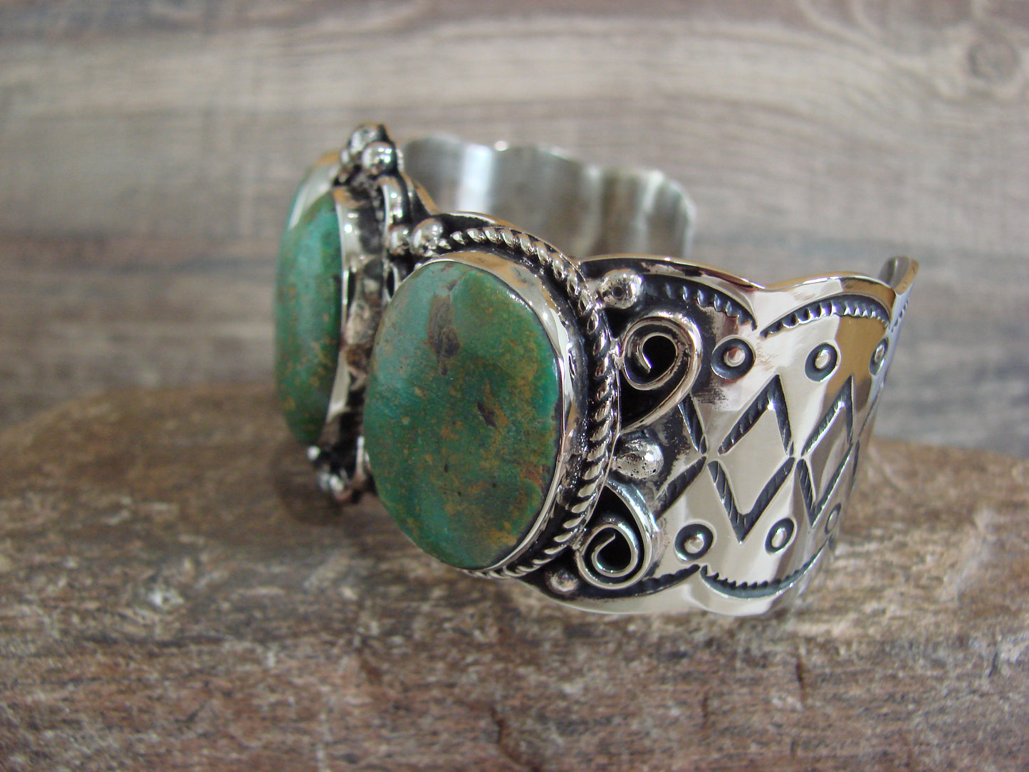 Native American Indian Nickel Silver & Turquoise Bracelet by Cleveland