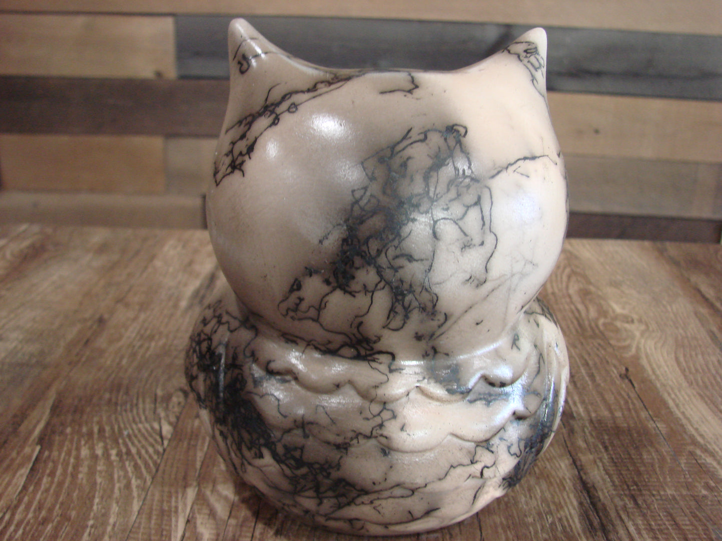Native American Pottery Horse Hair Owl Sculpture by Vail