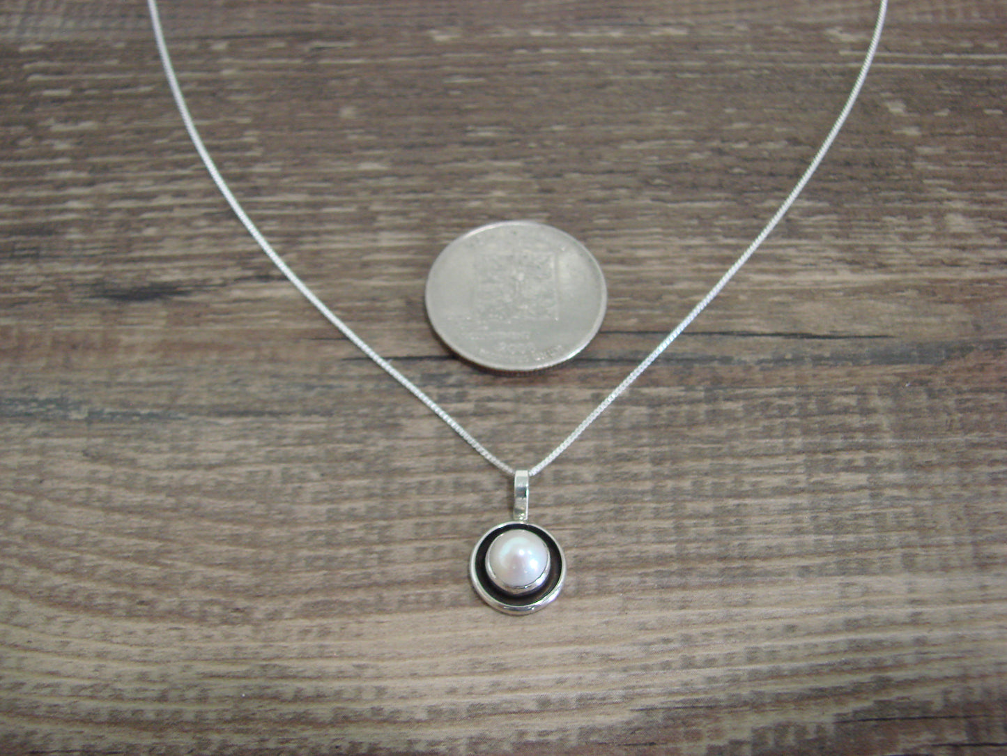 Native American 18" Sterling Silver Pearl Necklace by Perry