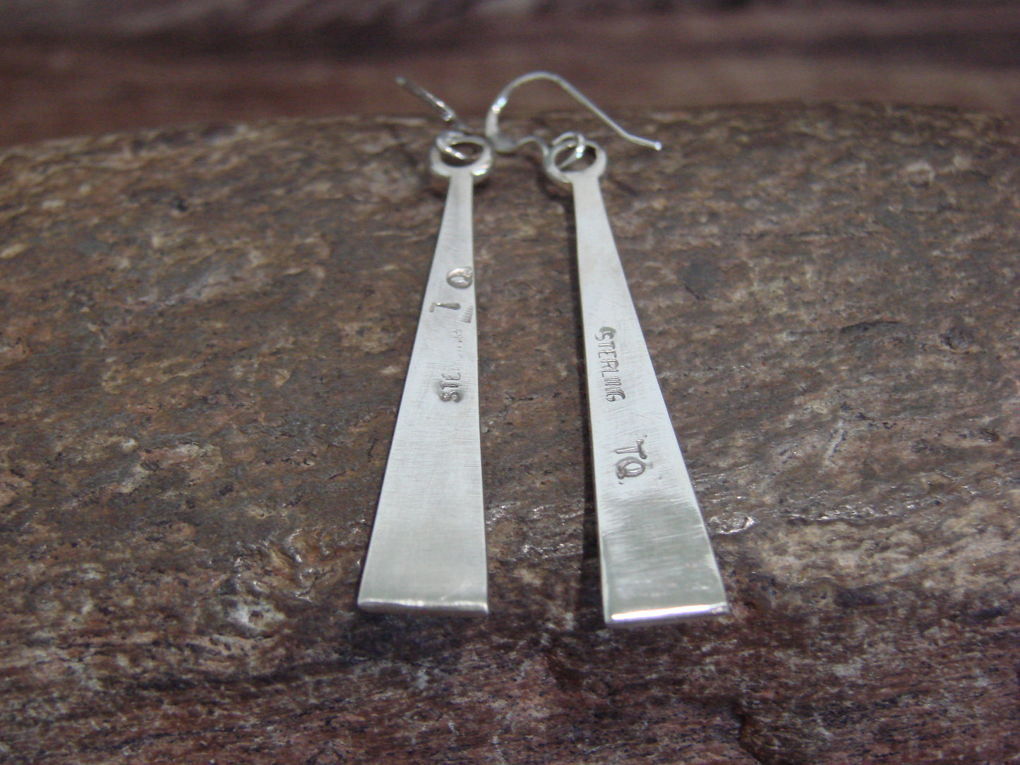 Native American Zuni Indian Sterling Silver Multi Stone Inlay Dangle Earrings - Qualo
