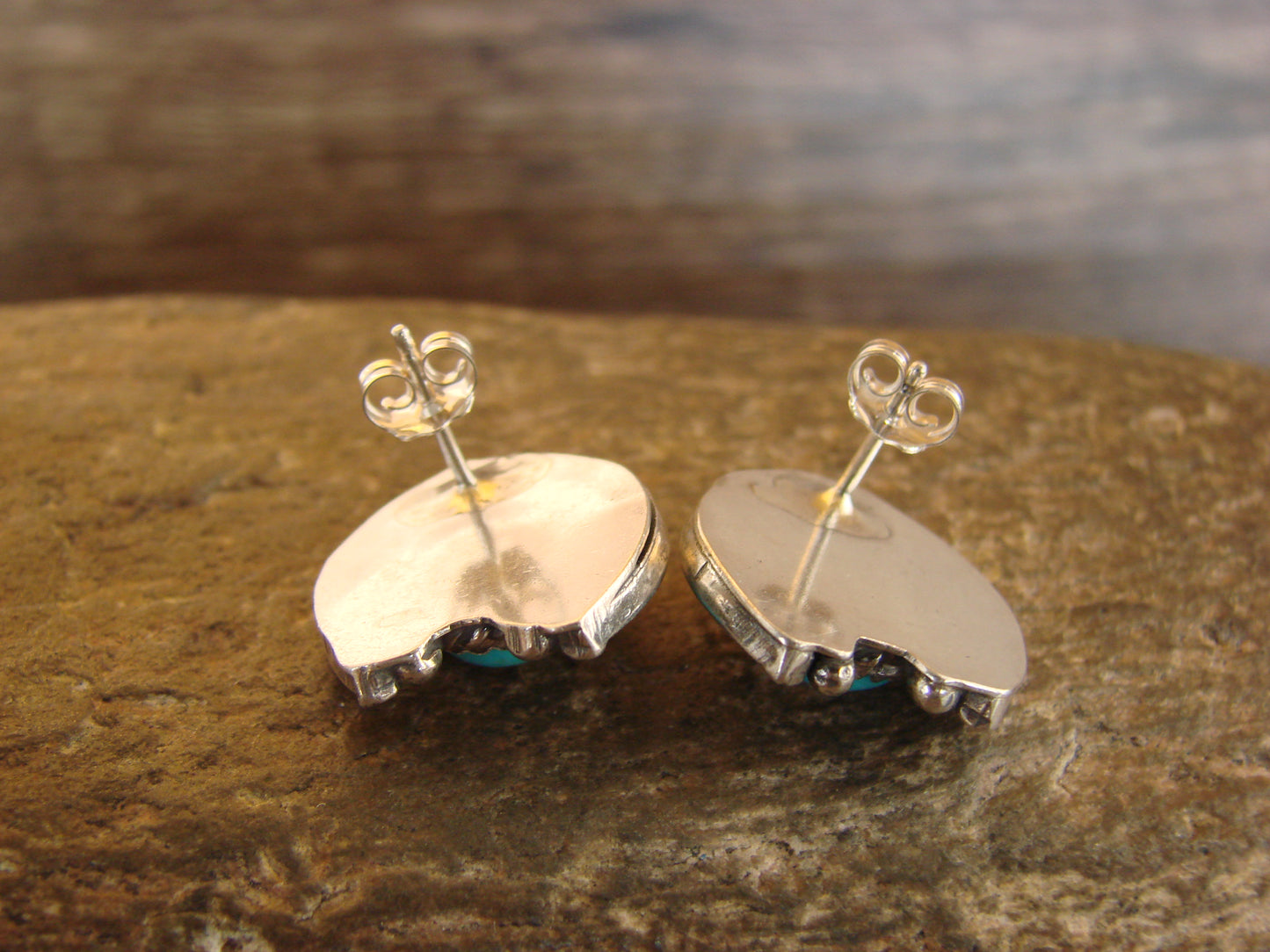 Native American Sterling Silver & Turquoise Horse Shoe Post Earrings - Chiquito