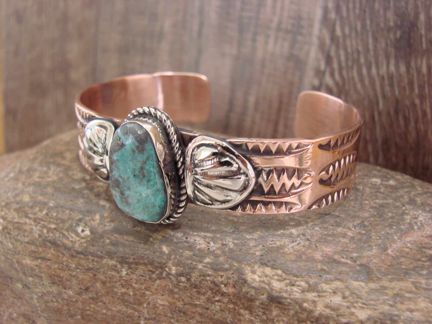 Native American Copper & Turquoise Bracelet by Cleveland